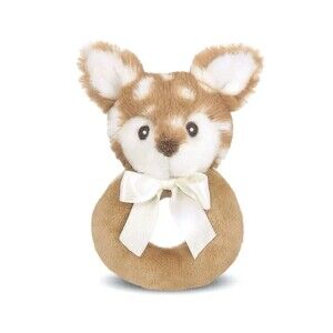 Bearington Baby Lil' Willow Plush Fawn Deer Toy Ring Rattle Brown Lovey 5”